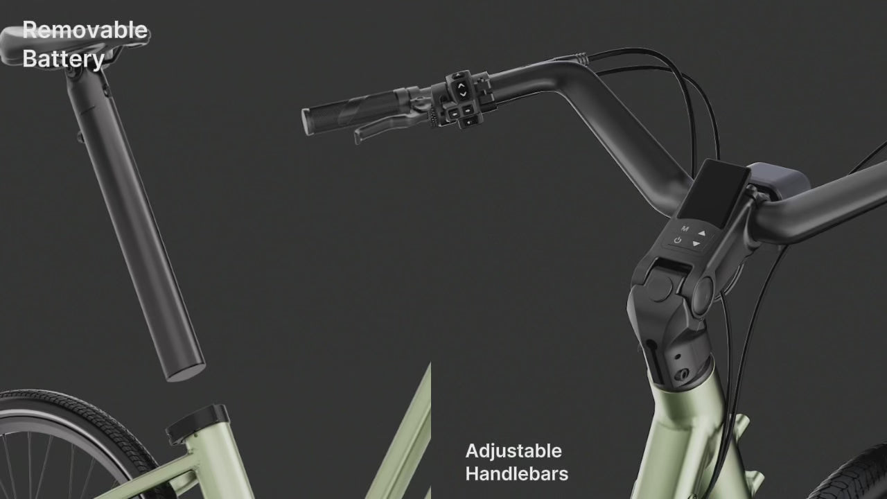 Removable battery and adjustable handlebars